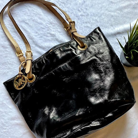 Michael Kors Patent Black Leather MK Handbag Purse
